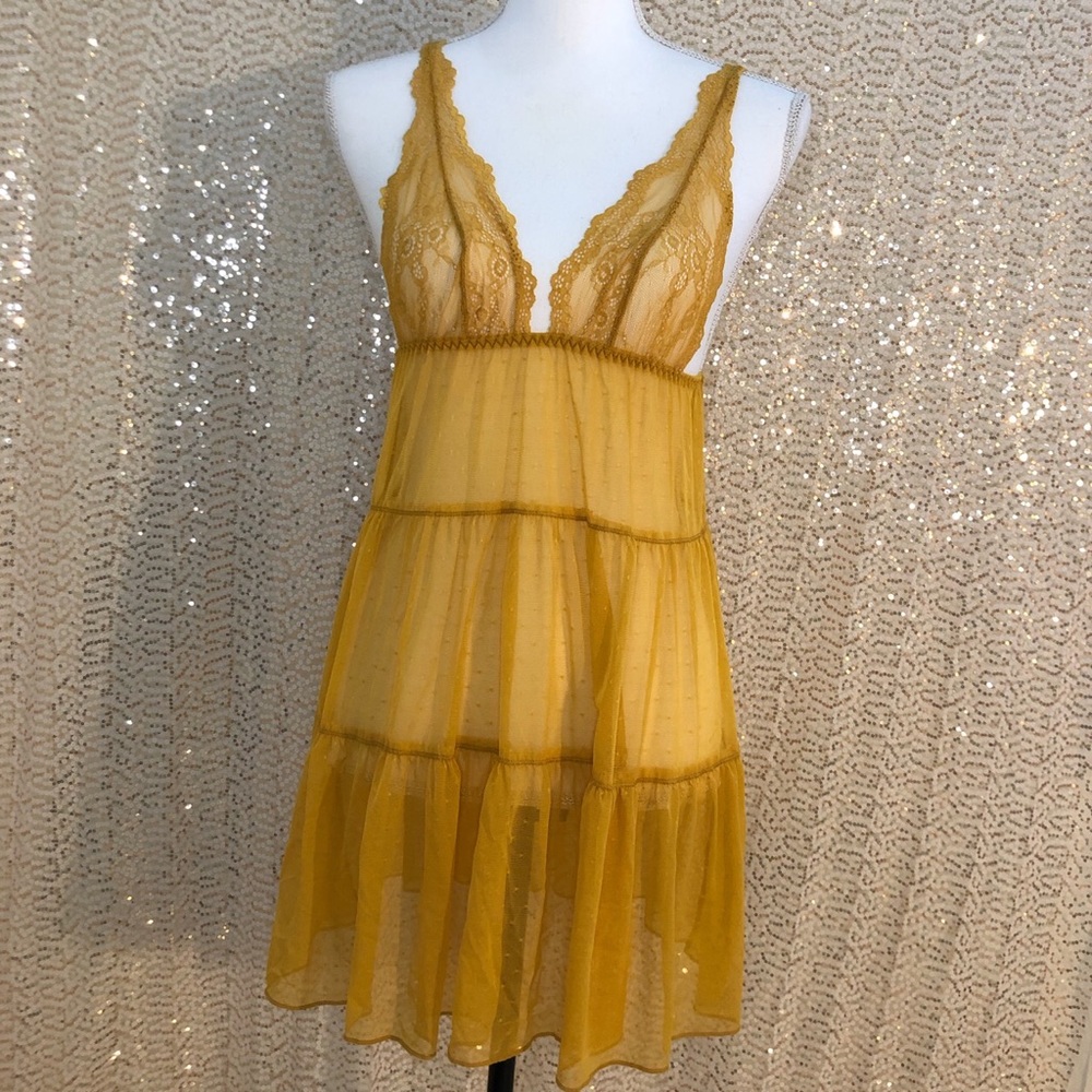 Mustard colored lingerie/slip dress